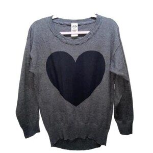 Modern Lux Sweater Women's XL Grey Black Heart Tight Knit Long Sleeve Sweater